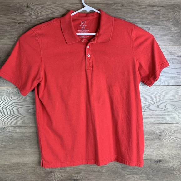George Polo Golf Shirt Mens Size Large Red 100% Cotton Collar 3 Button Pullover - Picture 2 of 7